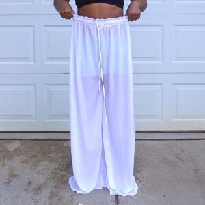 PLT White Sheer Wide Leg Drawstring Pants Size 12 Resort Beach Vacation
